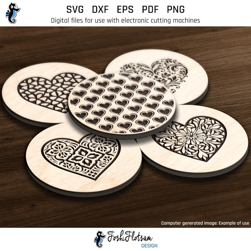 Coaster SVG - Heart SVG coaster bundle image 2 Second 5 of 30 heart coasters included in this coaster SVG bundle.